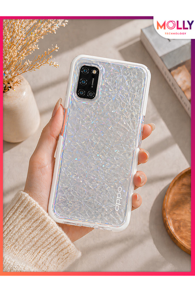 Molly OPPO A52 İçin Kenarları Beyaz Kristal Prizma Şeffaf Silikon Kılıf