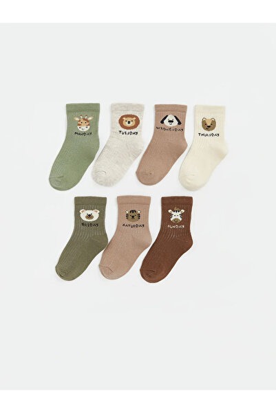 LC Waikiki Green Animal Printed Baby Boy Socks 7-Pack