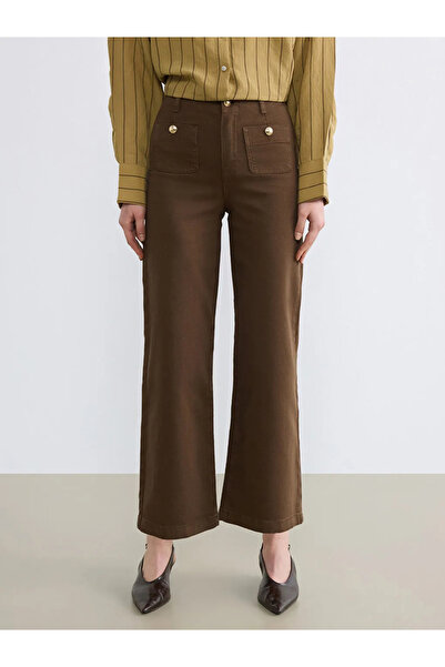 LC Waikiki Γυναικείο τζιν παντελόνι καφέ Wideleg