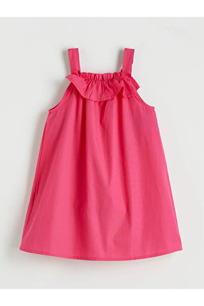 LC Waikiki Φούξια φόρεμα για κορίτσια με τετράγωνο γιακά και βολάν