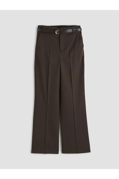 LC Waikiki Καφέ γυναικείο παντελόνι με φαρδύ πόδι με ζώνη στη μέση