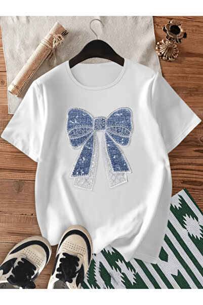 gencerco Μπλουζάκι Premium Oversize με στάμπα μπλε γυαλιστερής κορδέλας