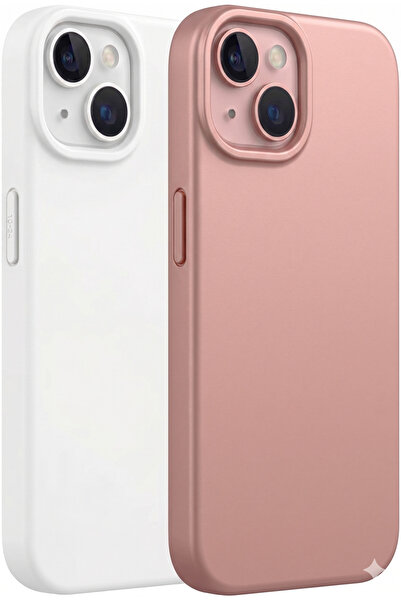 UNIQUE ME iPhone 13/14/15 Uyumlu Silikon Kılıf Seti Beyaz-Rose Gold