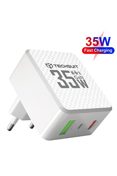 Techsuit Încărcător de perete GaN, USB, Type-C, 35W - (CHPD173) - Alb