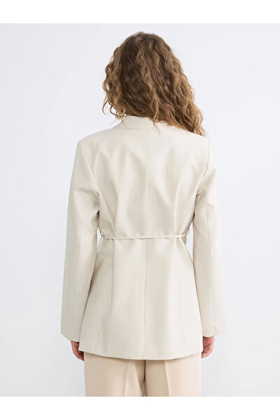 LC Waikiki Μπεζ γυναικείο μπλέιζερ με γιακά και ζώνη