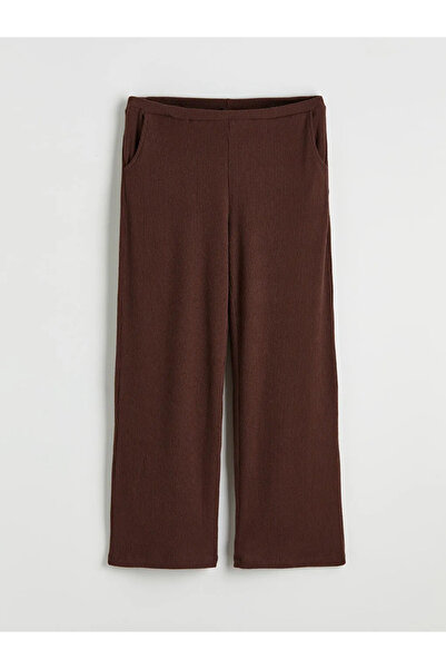 LC Waikiki Καφέ γυναικείο παντελόνι πιτζάμας με ελαστική μέση και κορδόνια