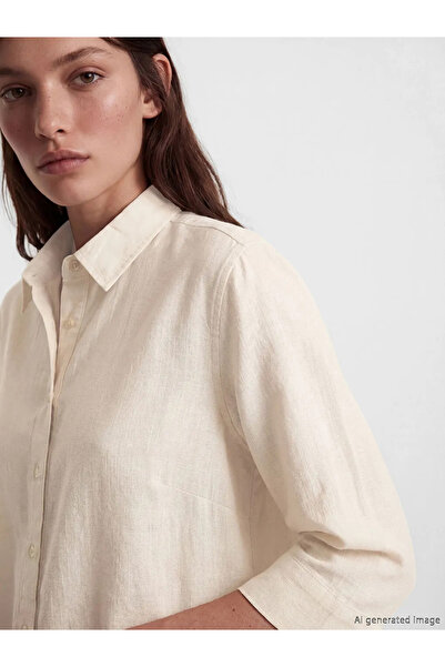 LC Waikiki Φόρεμα παραλίας από ποπλίνα με γιακά πουκάμισου σε χρώμα εκρού