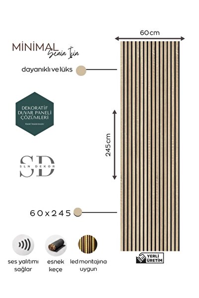 Sln MDF Akustik Duvar Paneli 60x245 cm Meşe Renk
