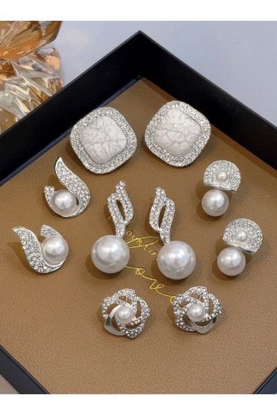 VEYA Elegant Collection of Five-Pair Fashionable Flower and Flame Earrings Set