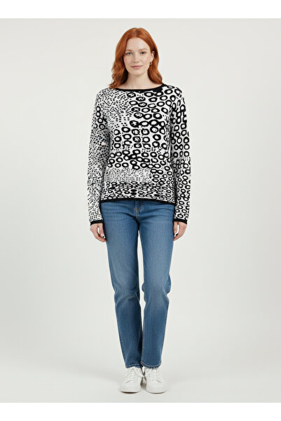 Neden Tekstil Γυναικείο πλεκτό πουλόβερ με μακριά μανίκια σε μαύρο και λευκό ...