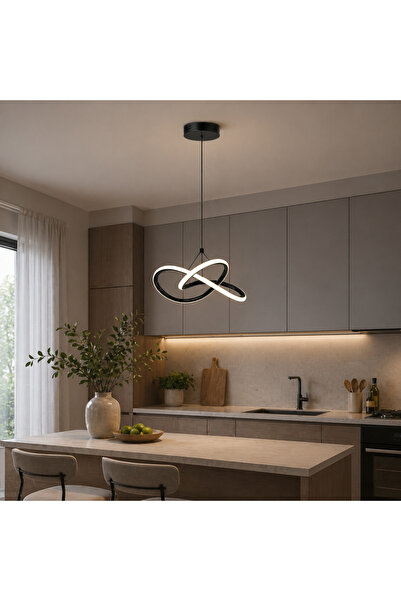 NEHİR Modern Tekli Siyah Sarkıt Led Beyaz Işık Power Ledli Salon Mutfak Oda Hol Ledli Avize