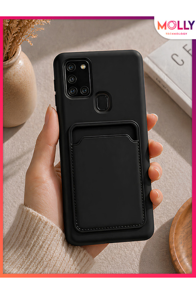 Molly SAMSUNG GALAXY A21S İçin Siyah Leo Kartlıklı Mat Silikon Kılıf