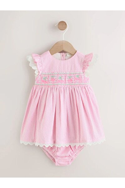 Next Baby Cotton Pink Lace Detailed Dress