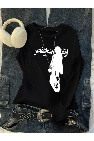 Toum Bluză cu mânecă lungă, imprimată cu silueta Noir, tip body