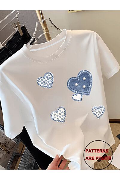 one button Μπλουζάκι Premium Oversize με λαμπερό μπλε μαργαριταρένιο σχέδιο κ...