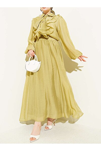 Lavanta Tekstil Σετ με χρυσά κουμπιά και φούστα με βολάν στο μπροστινό μέρος