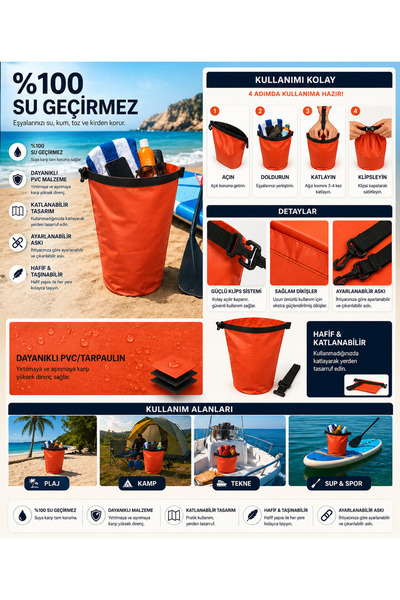 Bodi Board Su geçirmez çanta turuncu 10 lt