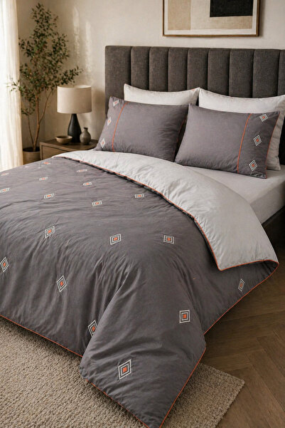 İK TEKSTİL Cuadro 100% Cotton, Embroidered Double Duvet Cover Set 6 Pieces An...