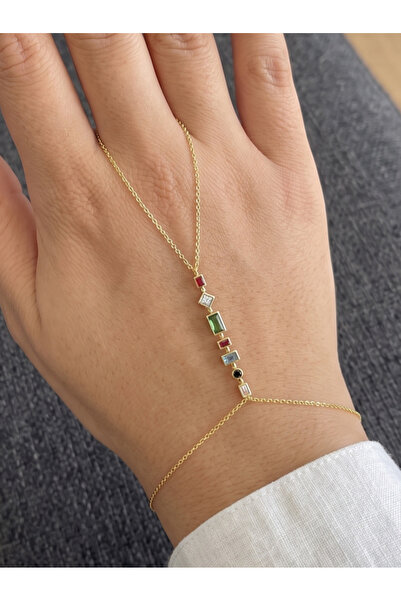 GKCBijoux Yeni Sezon Altın kaplama Çok Renkli Baget Taşlı Minimal Şahmeran