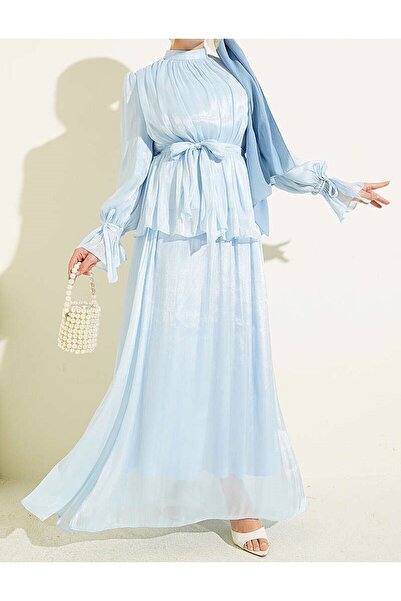 Lavanta Tekstil Βραδινό Φόρεμα με Ελαστική Φούστα στον Αστράγαλο και Σετ Δύο ...