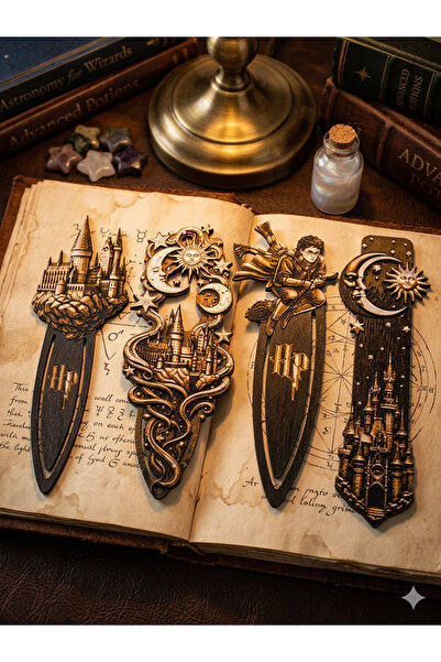 MD Design Harry Potter Themed 3D Embossed Bookmark Set - 16 cm (4 Pieces)