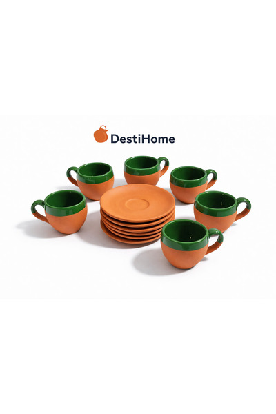 DestiHome طقم أكواب مصنوع يدويًا من الفخار المزجج، مجموعة من 6 قطع