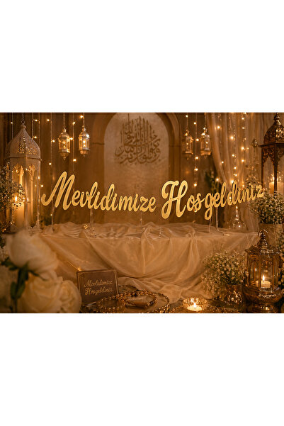 Dizayn Parti Evi Mevlidimize Hoşgeldiniz Yazı Süsü Gold & Gümüş – Mevlit Süsl...