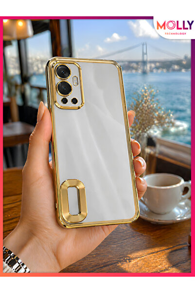 Molly İNFİNİX HOT 12 İçin Kenarları Metalik Gold Lens Koruyuculu Lou Lazer Şe...