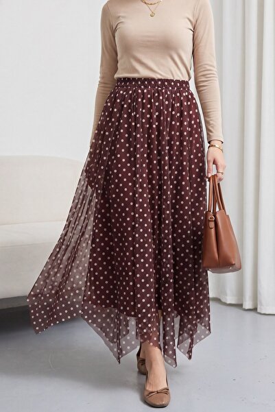 Modamorfo Φούστα σιφόν με ελαστική μέση, ασύμμετρο κόψιμο και επένδυση - μπορντό