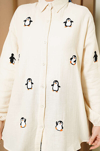 Lavanta Tekstil Πουκάμισο μουσελίνας με κέντημα πιγκουίνου