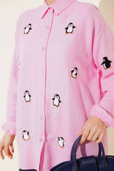 Lavanta Tekstil Πουκάμισο μουσελίνας με κέντημα πιγκουίνου