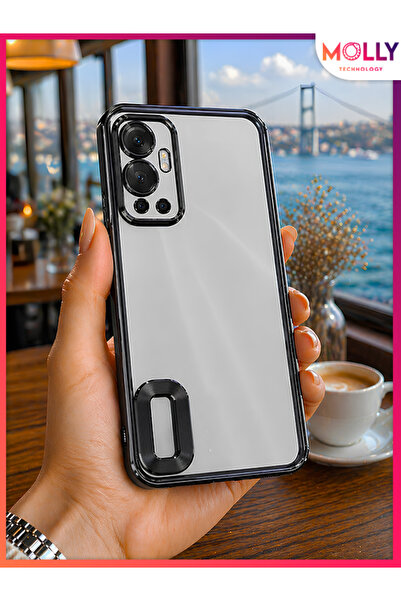 Molly İNFİNİX HOT 12 İçin Kenarları Metalik Siyah Lens Koruyuculu Lou Lazer Ş...