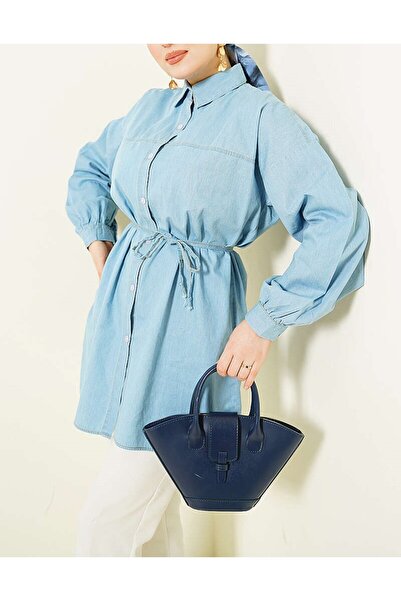 Lavanta Tekstil Τζιν πουκάμισο με κορδόνια και μανίκια μπαλόνι