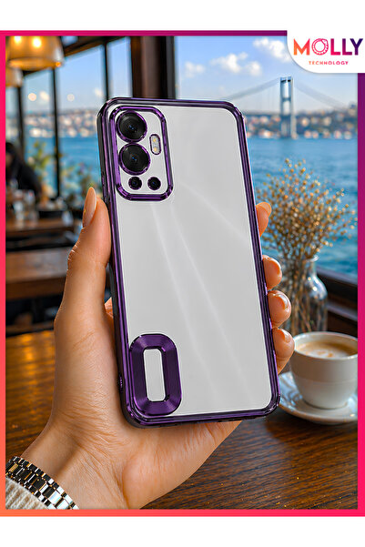 Molly İNFİNİX HOT 12 İçin Kenarları Derin Mor Lens Koruyuculu Lou Lazer Şeffa...