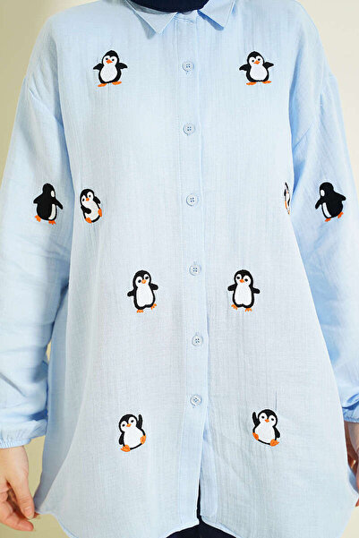 Lavanta Tekstil Πουκάμισο μουσελίνας με κέντημα πιγκουίνου
