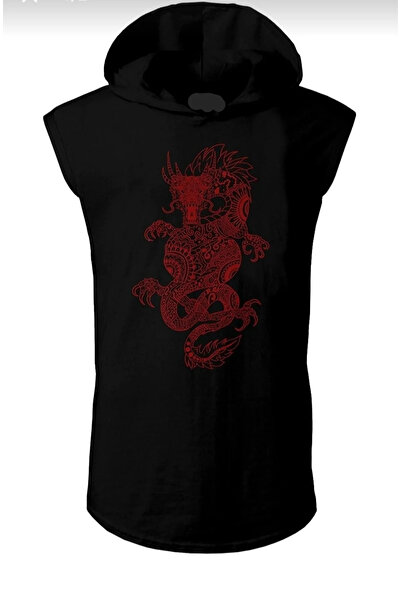 AZIZI TEKSTIL Zero Sleeve Hooded Oversize T-Shirt with Dragonfly Print