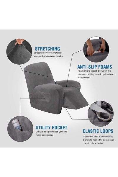 H.VERSAILTEX Rich Velvet Thick Soft L-Size Recliner Chair Cover, One Piece, Grey