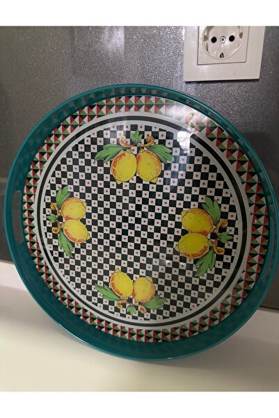 İmren Collection Desenli servis sunum tepsisi kenarları kalın plastik üst cam...