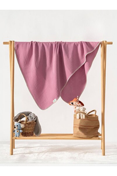 HAFY BABY Organic Cotton, Muslin Blanket with Shepherd's Stitch Detail - Pink