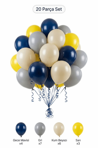 BALOMİS First Age Boy Balloon Set Sand White Midnight Blue 20 Pieces Baby Bir...