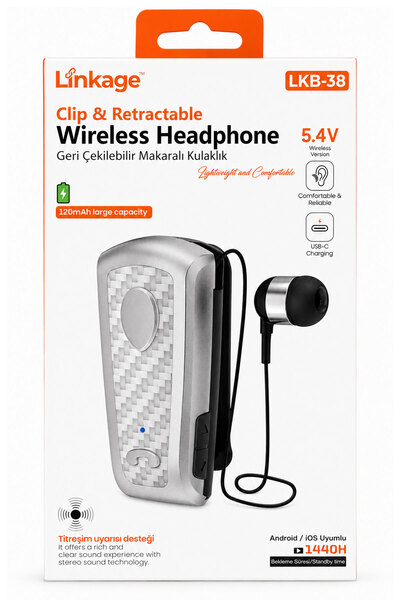 Linkage LKB-38 Makaralı Titreşimli Bluetooth 5.4 Kulaklık - Yaka Klipsli Geri...