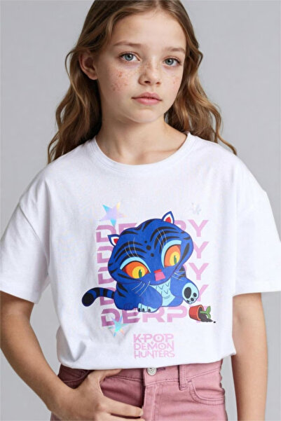 DeFacto 100% Cotton Kpop - Demon Hunters Oversized T-Shirt for Girls H5250A826Sm