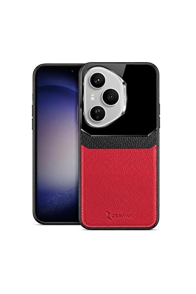 Zebana Honor 400 Pro 5G Uyumlu Kılıf Lens Deri Kılıf Kırmızı
