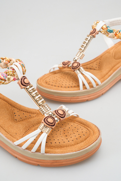 Moda Değirmeni Beyaz Cilt Kadın Sandalet Ayakkabı MD1203-123-0001
