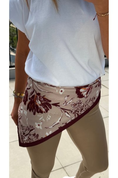 who knows ¿ Floral Burgundy Gray Patterned Scarf Bandana Women's Clothing Apparel Accessory 70X70Cm