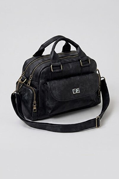 Köstebek Μαύρη δερμάτινη τσάντα ώμου πολλαπλών θέσεων, που πλένεται