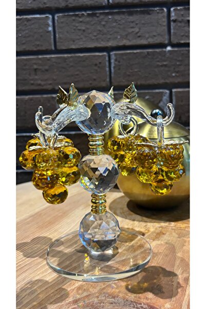 Ozk atelier Dekoratif Kristal Cam Dörtlü Salkım Üzüm Sarı