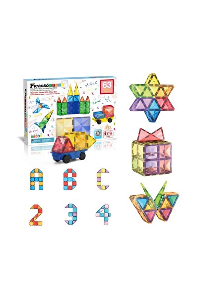 PICASSO & CO Магнитен конструктор, Колички, Пикасо, 63 части, За деца, Многоц...