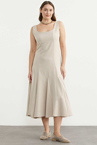 Sementa Φόρεμα μίντι από χτενισμένο βαμβάκι με χοντρές τιράντες - Πέτρινο