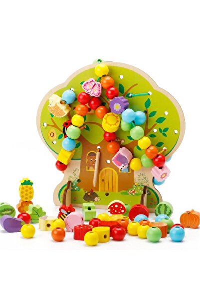 Avaleea Jucarie Educativa Montessori 2 in 1 din Lemn, Model Pomul cu Fructe, ...